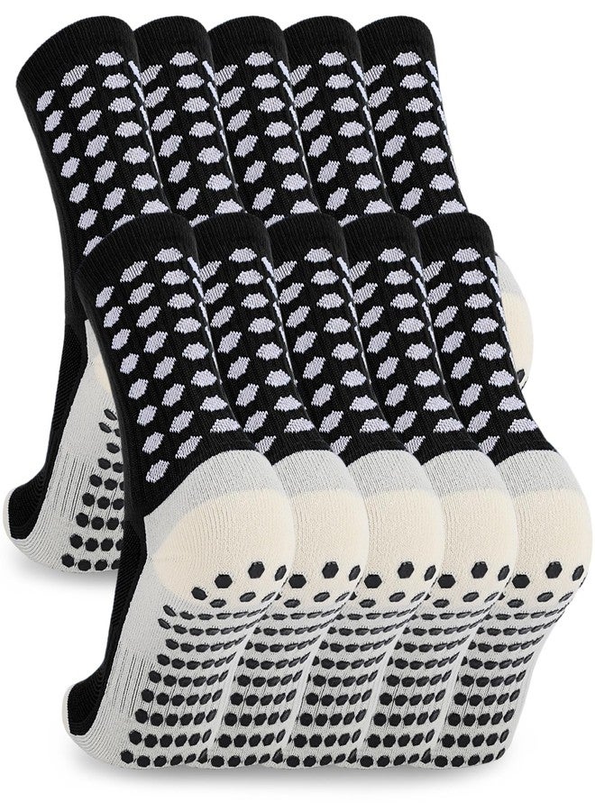 Ultrafun 5 Pairs Soccer Socks with Grip Pads Non Slip Football Basketball Sports Socks for Men Women (5Pairs-Black) - Image 1